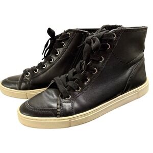 Frye and Co Black Leather High Top Sneakers Women's 8M Zip‎ Lace Casual Shoes